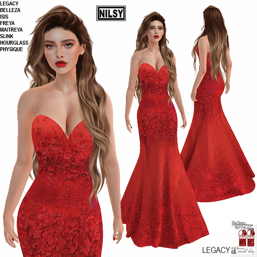 STRAPLESS RED GOWN,MESH BODY