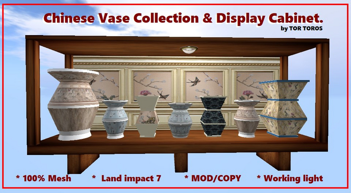 Chinese Vase Set with Display Cabinet.