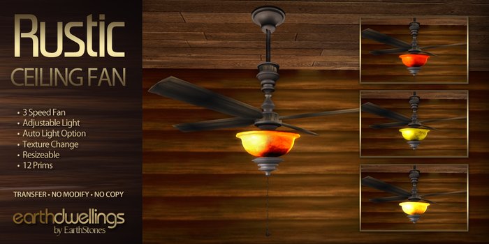 EarthDwellings Rustic Ceiling Fan (Boxed)