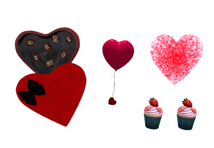 Heart Shaped Box of Chocolates, Floating Balloon, Cupcakes