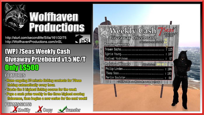 Wolfhaven Productions 7Seas Weekly Cash Giveaway Prizeboard v1.5 NC/T BOXED