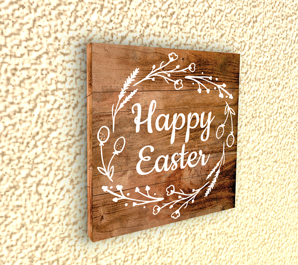 Happy Easter Wood Sign (w/ shadow & resizer)