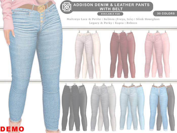 Addams - Addison - Jeans & Leather Pants with Belt #DEMO