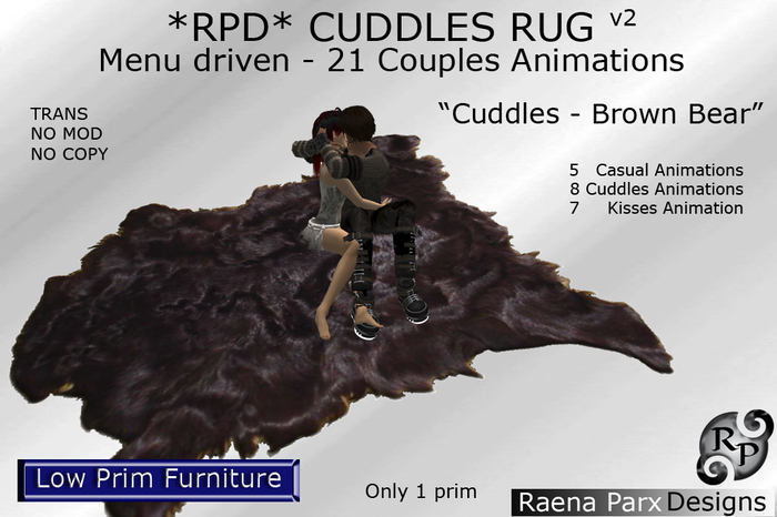 *RPD* CUDDLES RUG v2 - 21 Couples Animations -"Brown Bear" - Low Prim