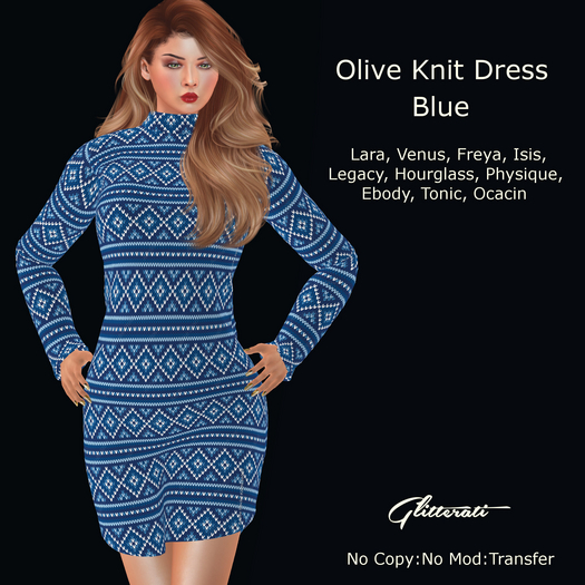 ! Glitterati ! - Olive Knitted Dress - Blue
