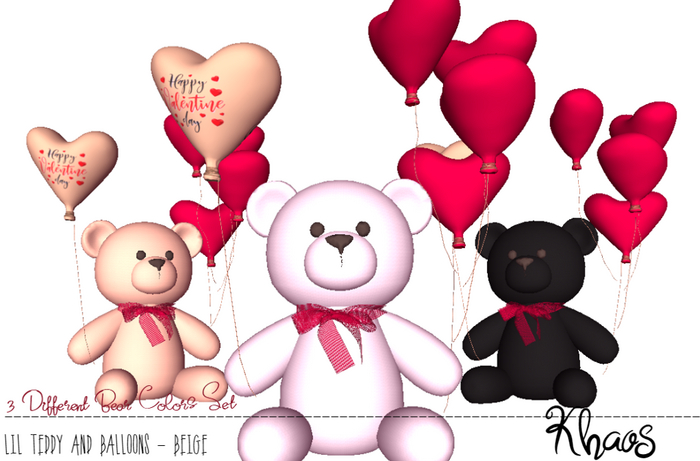 Khaos's Lil Teddy & Balloons "HAPPY VDAY Beige" 