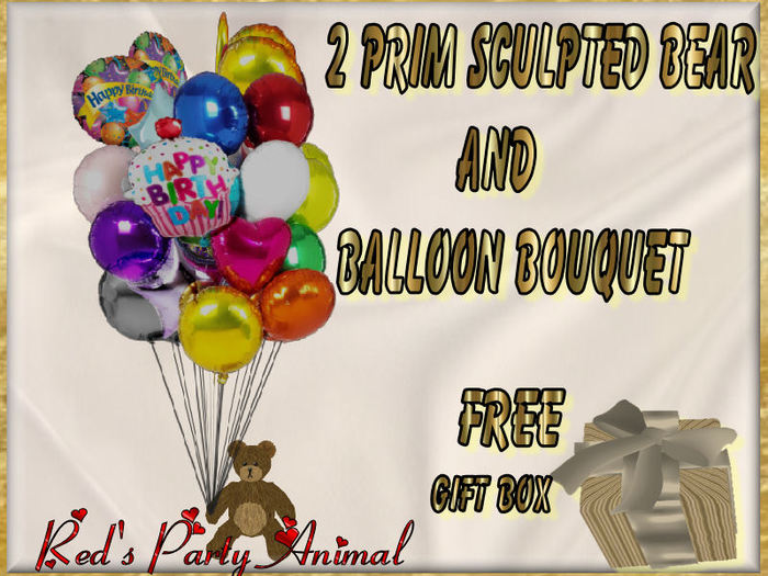 Birthday Bear & Balloon  COPY- 2 Prim Sculpted