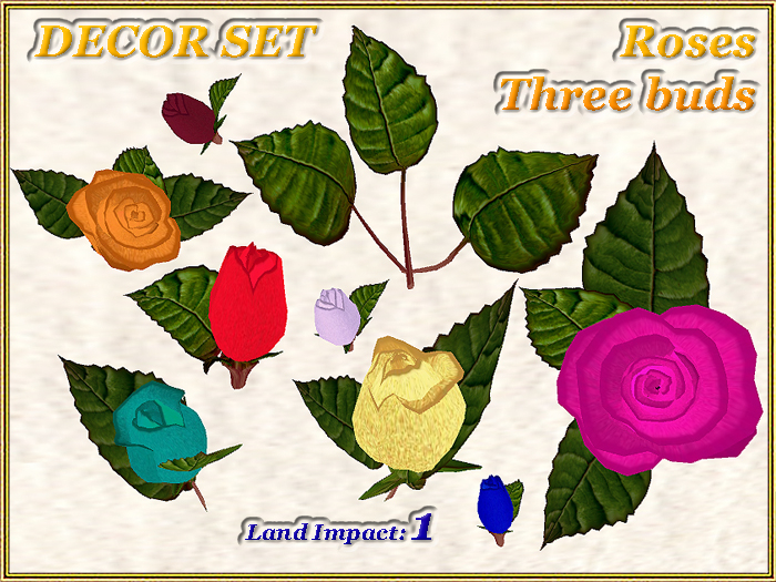 DECOR SET - Roses Three buds (1 LI) + 28 Roses Textures (Full perm)