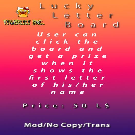 Second Life Marketplace - [Boxed] Tigerlili Inc. - Lucky Letter Board