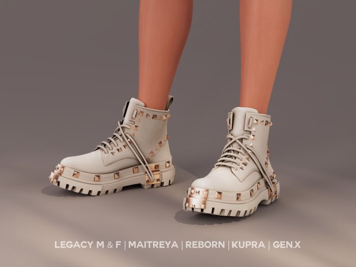 Second Life Marketplace NT Studded Combat Boots IVORY