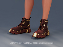 $NT Studded Combat Boots MAHOGANY