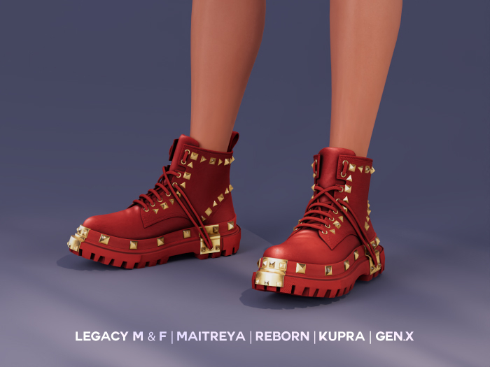 $NT Studded Combat Boots RED