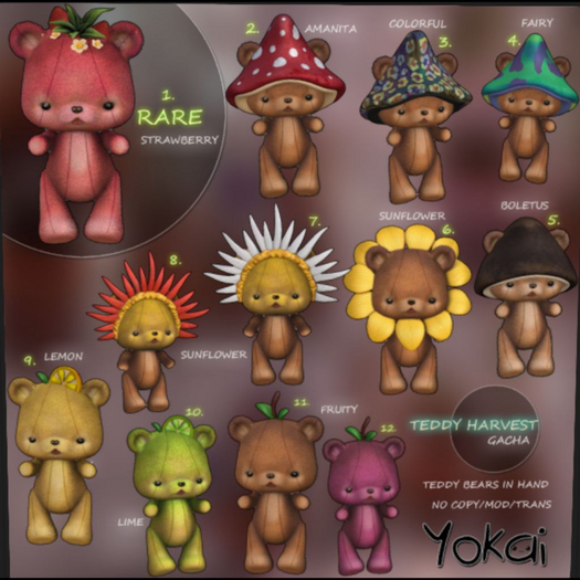 1.YOKAI - Teddy Harvest GACHA - Strawberry Teddy RARE