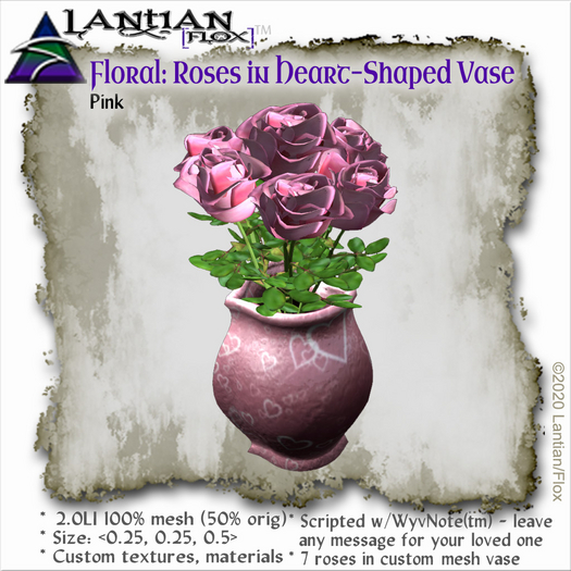 ~L/Fx~Pink Roses in Pink Heart Vase