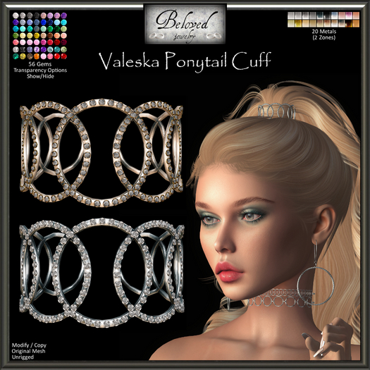 Beloved Jewelry : Valeska PonyTail Cuff (Texture Change) Gold, Silver, Diamond, Gemstone, Hair Accessory, Hair Bling