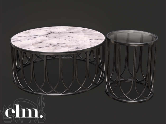 Elm. Iris Decor ~ Coffee & Side Table [Steel]
