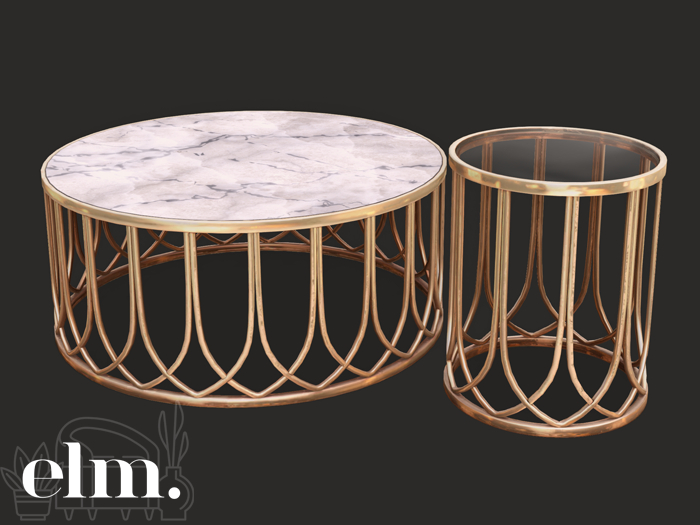 Elm. Iris Decor ~ Coffee & Side Table [Gold]