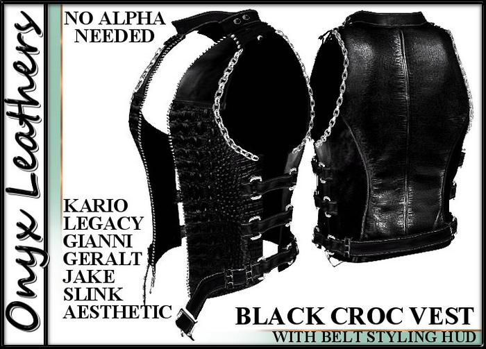Black Crocodile leather Vests for Men