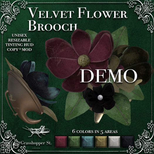 Grasshopper St Velvet Flower Brooch DEMO