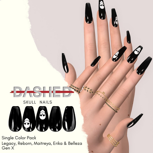 DASHED - DARK SKULLS -  Small Almond Nails