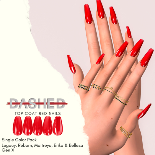DASHED - TOP COAT REDS- Small Almond Nails