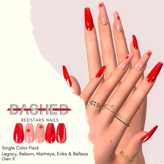 DASHED - REDS REDSTAR- Small Almond Nails