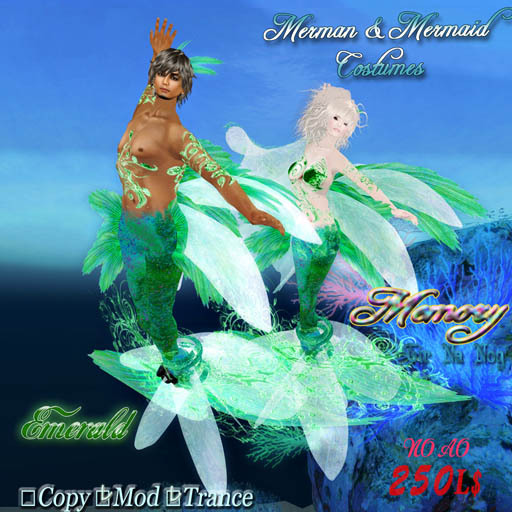 **TNN**Mermaid&Merman Costumes Memory-Emerald