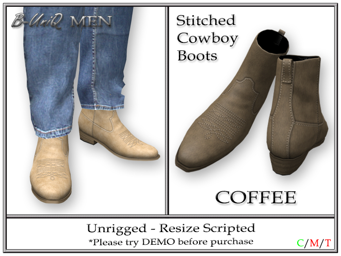 B-UniQ Men - Stitched Cowboy Boots - Coffee
