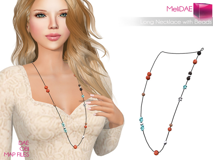 Dae, Obj, FBX, And Texture Files Long Necklace with Beads