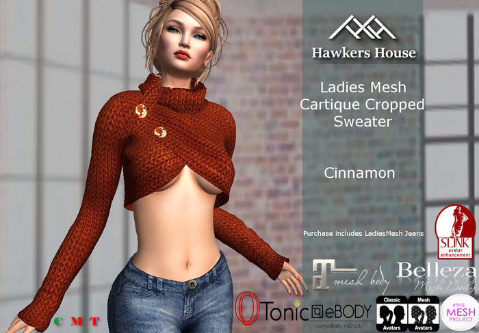 *HH* Ladies Mesh Cartique Cropped Sweater Cinnamon