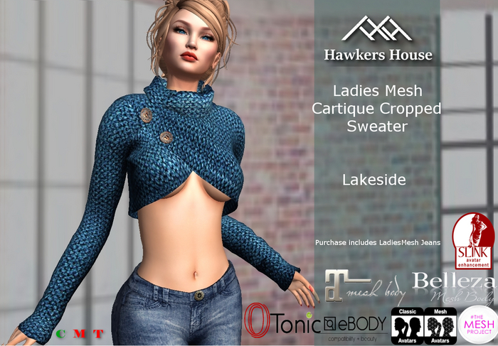 *HH* Ladies Mesh Cartique Cropped Sweater Lakeside