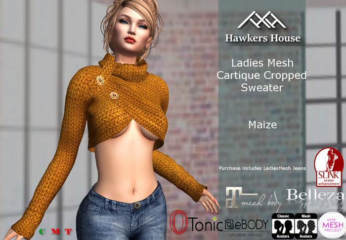 *HH* Ladies Mesh Cartique Cropped Sweater Maize