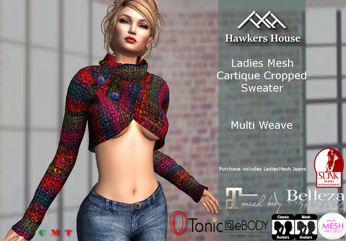 *HH* Ladies Mesh Cartique Cropped Sweater Multi Weave