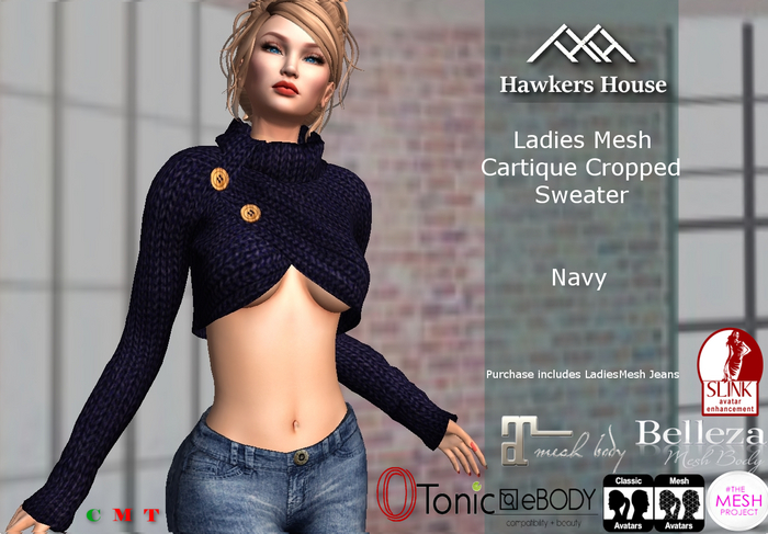 *HH* Ladies Mesh Cartique Cropped Sweater Navy