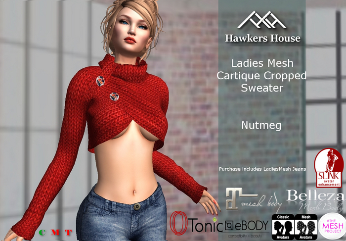 *HH* Ladies Mesh Cartique Cropped Sweater Nutmeg