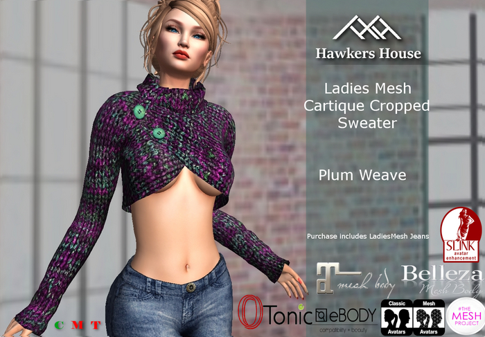 *HH* Ladies Mesh Cartique Cropped Sweater Plum Weave