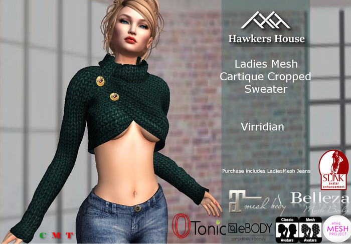 *HH* Ladies Mesh Cartique Cropped Sweater Viridian