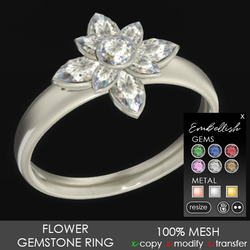 Embellish Flower Gemstone Ring 
