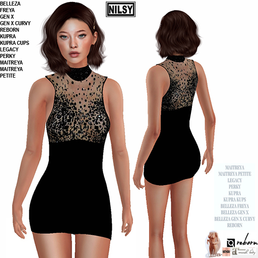 BEADED CHIFFON TOP BLACK DRESS,MESH BODY