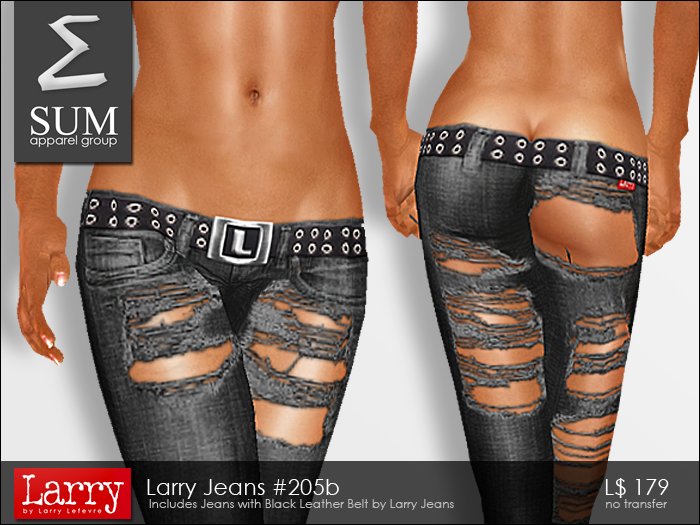SUM - Ultra Low Rise Jeans Ripped 205b - BLACK by Larry