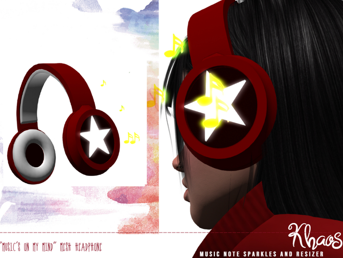 Khaos' music's on my mind ~ Red and white headphone 