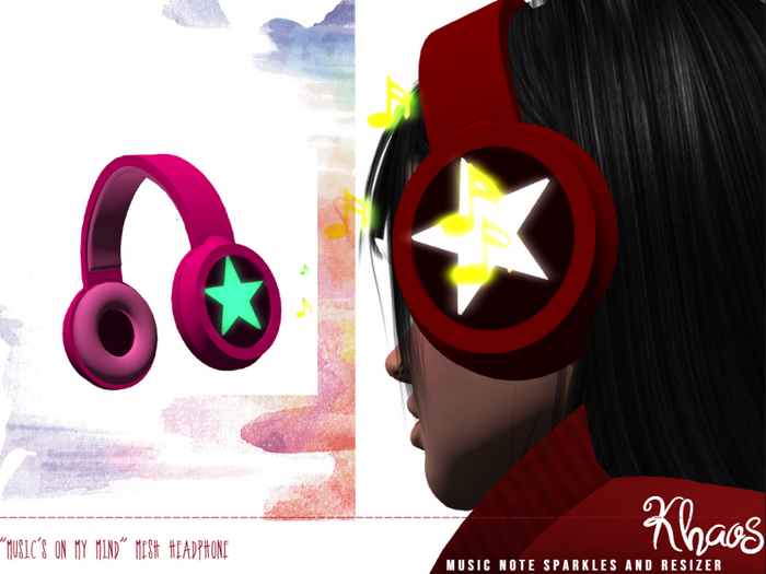 Khaos' music's on my mind headphone * Fuscia & color changing star