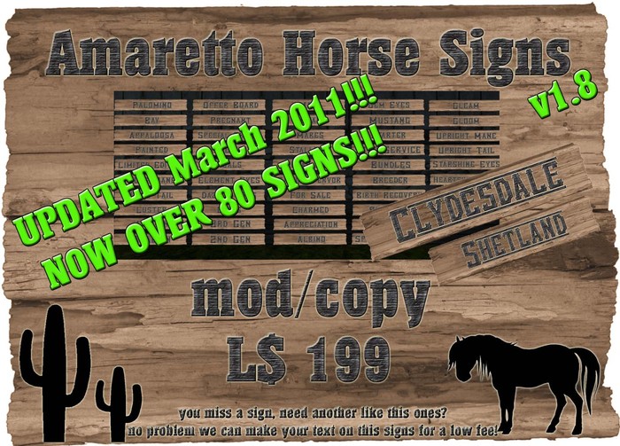 Amaretto Horse Signs All Ranges over 80 Signs
