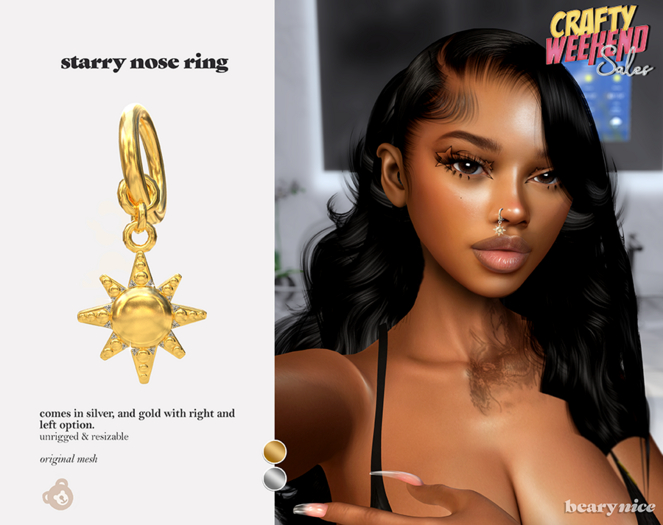beary.// starry nose ring - silver