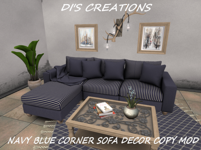 NAVY BLUE CORNER SOFA DECOR