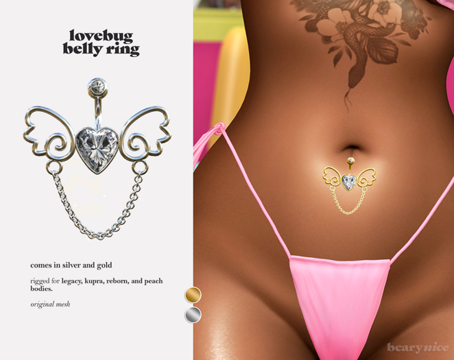 beary.// lovebug belly ring - silver 