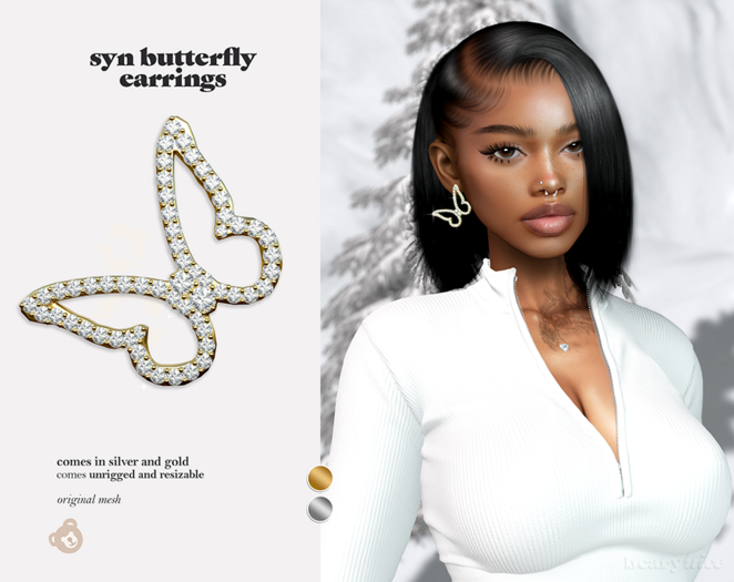 beary.// syn butterfly earrings - silver 