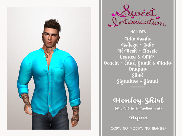 ::Sweet Intoxication:: Henley Tucked In/Out - Aqua