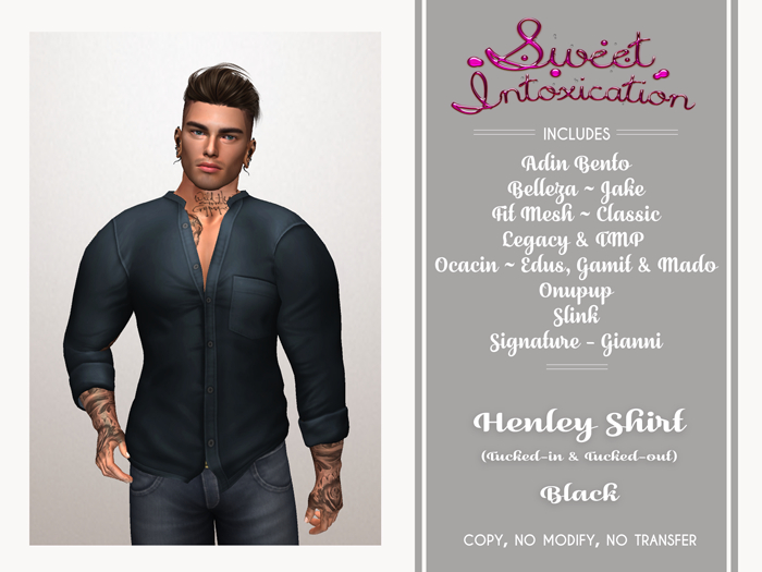 ::Sweet Intoxication:: Henley Tucked In/Out - Black