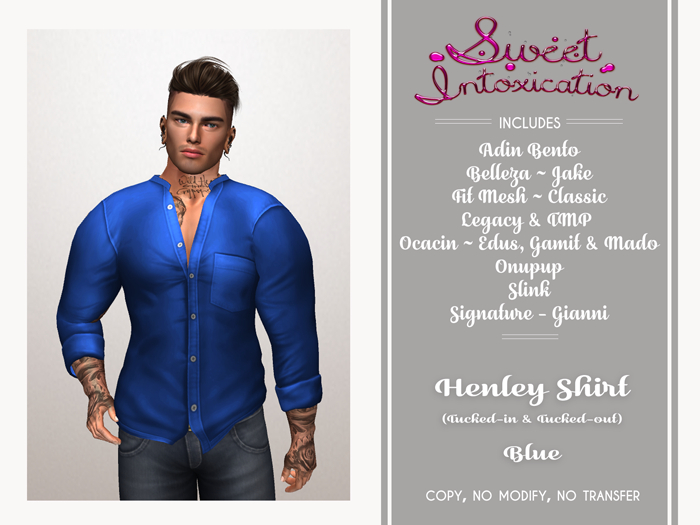 ::Sweet Intoxication:: Henley Tucked In/Out - Blue